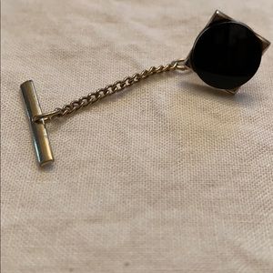 Sterling vintage blank stone tie tack